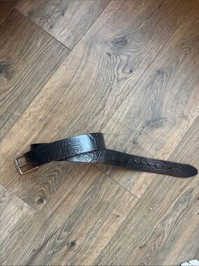 Black Vintage Fireman’s  Embossed Leather Men's Belt